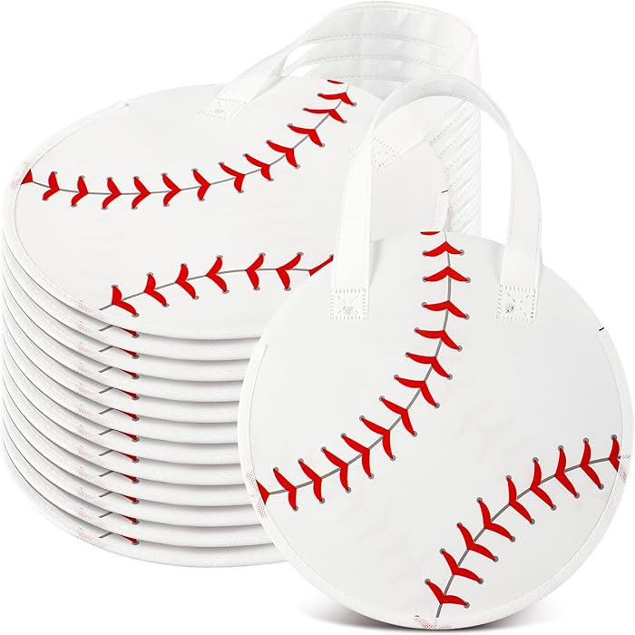 Yeyeplum 12 Pcs Baseball Party Favor Bags 10 × 10 Inch Baseball Gift Bags with Handle Round Non ... | Amazon (US)