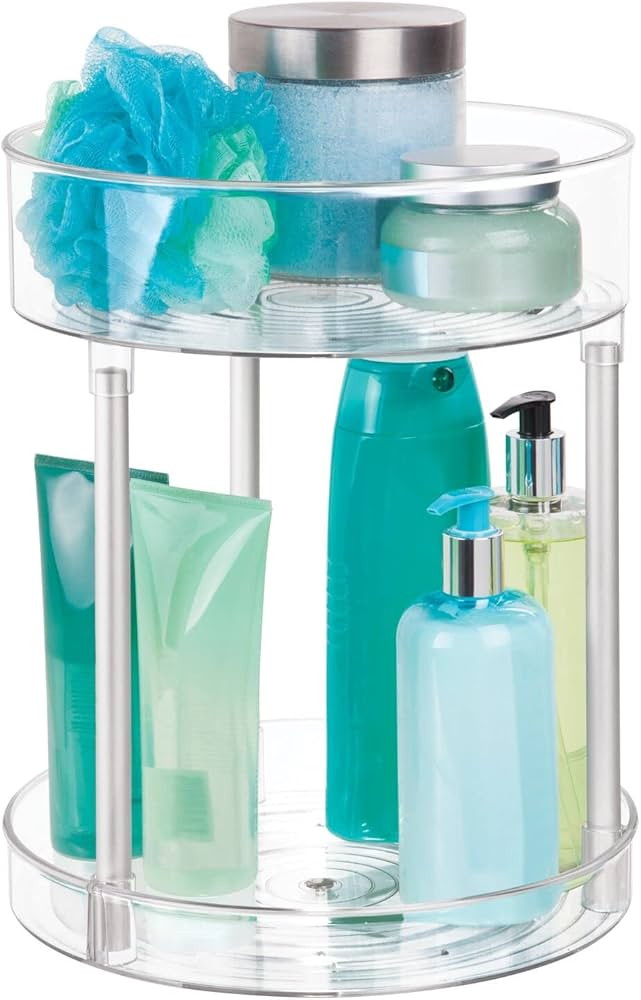 mDesign Spinning Metal and Plastic Makeup Organizer Rotating Lazy Susan 2-Level Turntable Storage... | Amazon (US)