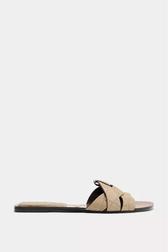 CROSSED LEATHER FLAT SANDALS | Zara US