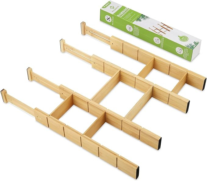 Bamboo Drawer Dividers with 6 Inserts, Expandable Drawer Organizer, Spring Loaded Adjustable Kitc... | Amazon (US)