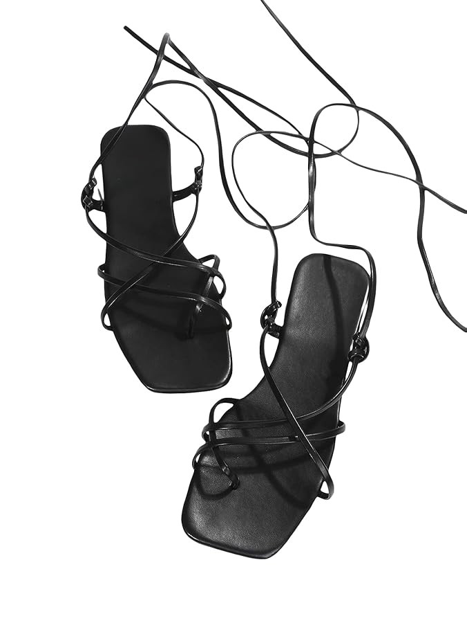 GORGLITTER Women's Summer Strappy Beach Sandals For Women 2025 Leather Lace Up Shoes | Amazon (US)