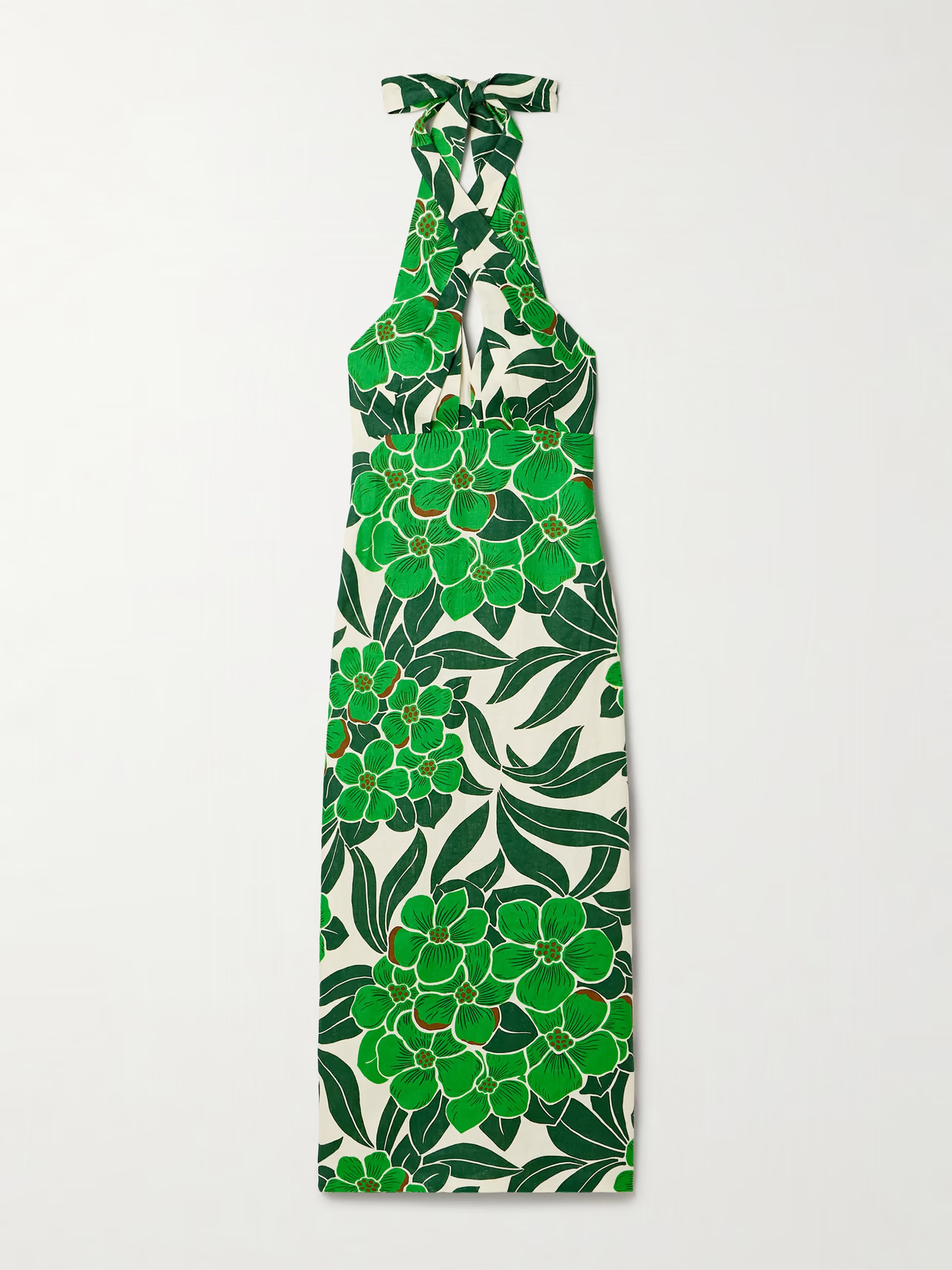 Cara Cara - Perla Printed Linen Halterneck Midi Dress - Green | NET-A-PORTER (US)