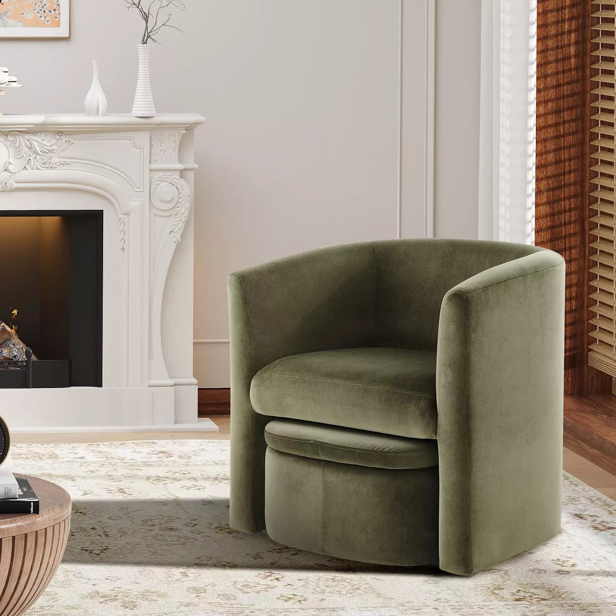 Barrel Armchair with Storage Ottoman Set \u2013 Green Fabric Accent Chair with Removable Lid, Com... | Target