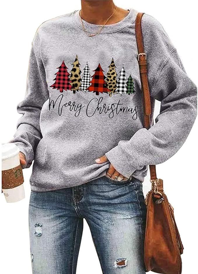 T&Twenties Women Merry Christmas Sweatshirts Funny Christmas Snowman Car Pullover Christmas Plaid... | Amazon (US)