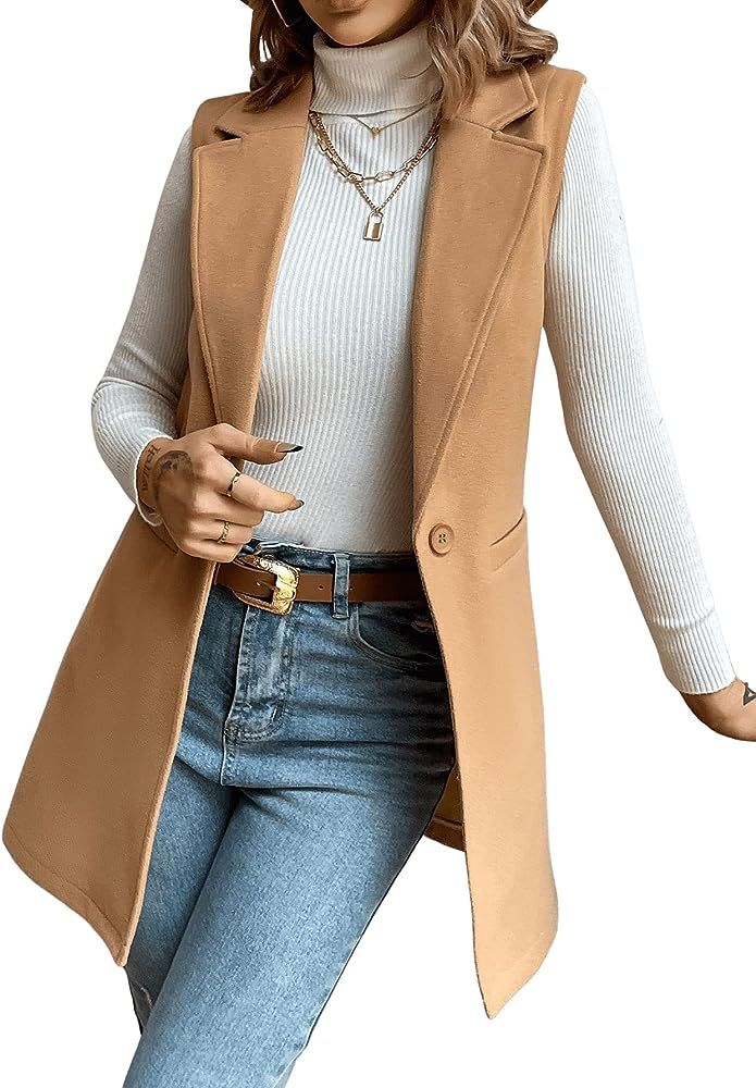 SweatyRocks Women's Elegant Sleeveless Blazer Jacket Vest Open Front Long Cardigan | Amazon (US)