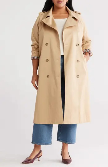 Caslon® Cotton Trench Coat in Tan Shore at Nordstrom Rack, Size 1X | Nordstrom Rack