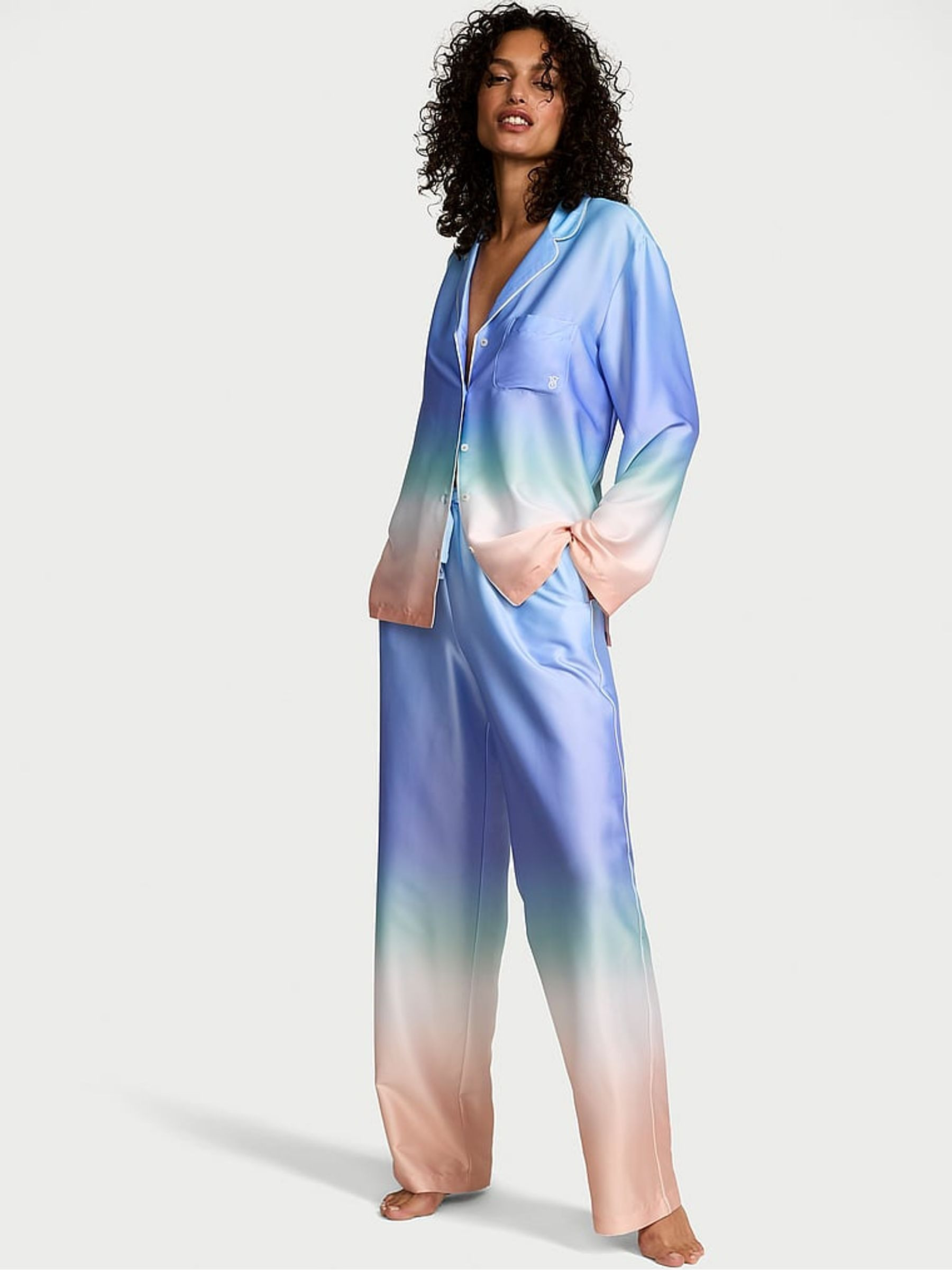 Shell Blue Ombre Satin Long Pyjama Set | Victoria's Secret UK | Victoria's Secret UK
