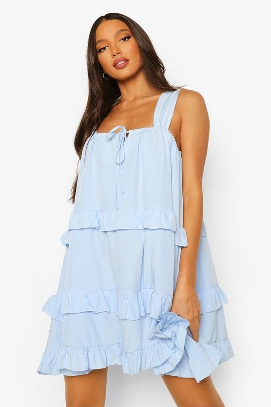 Tall Woven Tiered Swing Dress | Boohoo.com (US & CA)
