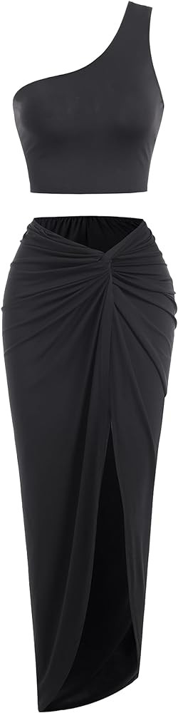 ZAFUL Women’s 2 Pieces Skirt with Crop Tank, High-Slit Twist Skirt Set Bodycon Dress for Party ... | Amazon (US)