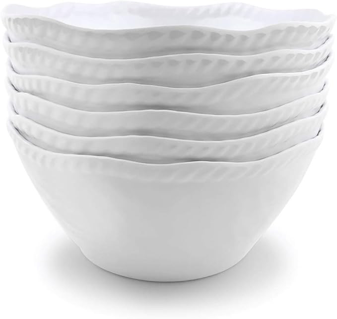 KX-WARE Melamine Cereal Bowls Set - 28 oz/6 inch 100% Melamine Soup/Salad Bowls | set of 6, White... | Amazon (US)