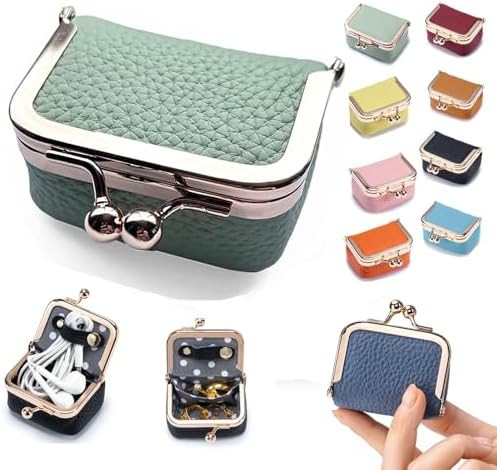 Genuine Cow Leather Mini Jewelry Box & Coin Purse for Women, Travel Jewelry Case with Kiss Lock, ... | Amazon (US)