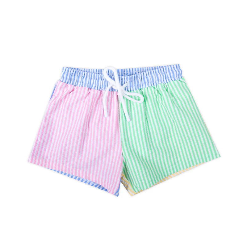 Colorblock Seersucker Swim Trunks | Classic Whimsy