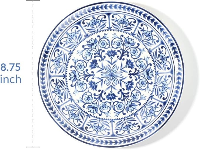 Sonemone 8.75 inch Ceramic Salad Plates Set of 4, Blue Marrakesh Tile Floral Round Plates, for Sa... | Amazon (US)