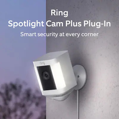 Ring - Spotlight Cam Plus Outdoor/Indoor 1080p Plug-In Surveillance Camera - White | Best Buy U.S.