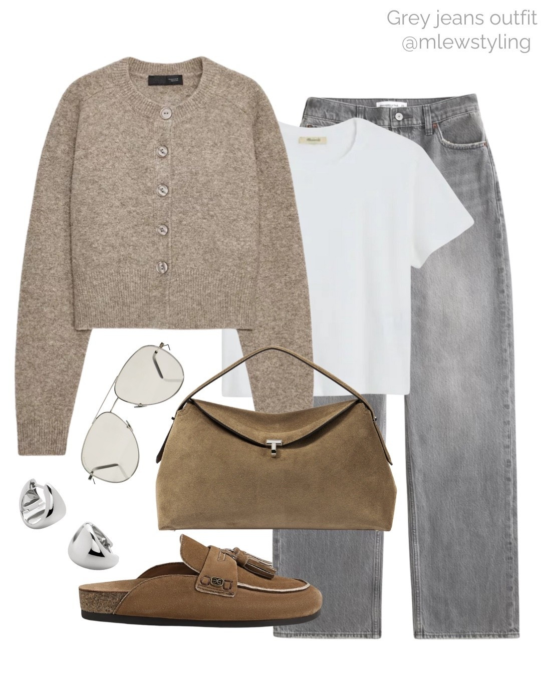 Grey jeans styling for fall 🩶

Tags: autumn outfit, new in Zara cardigan sweater, Abercrombie loose jeans, madewell white crewneck t-shirt, toteme t-lock suede bag, brown suede clogs, Sam Edelman mules, saint Laurent aviator sunglasses, fall fashion 

#LTKShoeCrush #LTKFindsUnder100 #LTKItBag