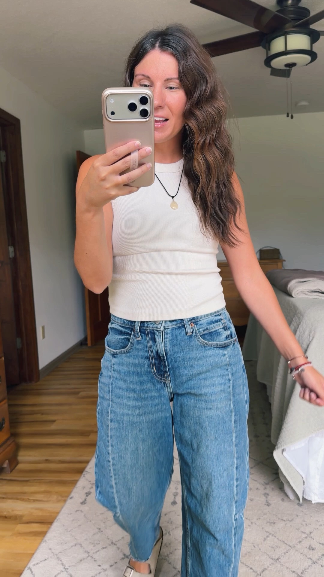 small in my bra, small in my tank, 0 petite in my barrel jeans (medium wash. I think regular length would work too-they’re 99% cotton and shrink down some when dried). 36 in my Birkenstock sandals. My necklace is thrifted so I linked some similar ones!

#LTKSeasonal #LTKPetite #LTKootd