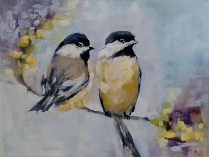 Original Chickadee Oil Painting, Chickadee Bird Painting, Multiple Chickadees on Canvas - Etsy | Etsy (US)