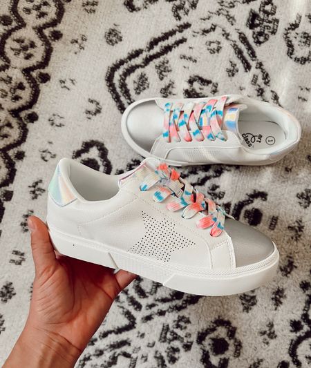 Girls sneakers! Perfect for fall & back to school! White tie dye lace up with star print and silver toe! Under $25 at target!

#LTKunder50 #LTKkids #LTKshoecrush