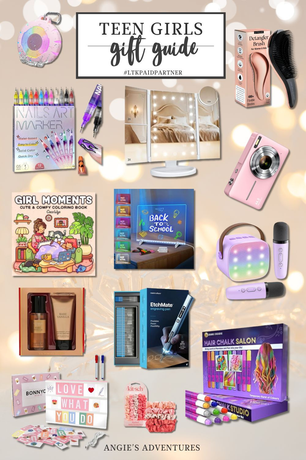 💖✨ Teen Girls Gift Guide — Fun, Trendy & Perfect for Christmas ✨💖

Looking for the cutest, most on-trend gifts for the teen girl in your life? I rounded up the sweetest mix of beauty, creativity, and just-for-fun finds — all guaranteed to make her smile! 🎁💕

Here’s what I included in this guide:
🌟 LED Vanity Mirror — perfect for getting ready, filming TikToks, or doing skincare
🌈 Hair Chalk Set — temporary, colorful streaks for parties, sleepovers, or everyday fun
💅 Nail Paints & Nail Art Kits — trending colors + easy DIY designs she’ll love
🎤 Mini Karaoke Machine — because solo concerts and sleepover sing-offs are a MUST
✨ Jewelry Pieces — cute, minimal, and trendy staples for everyday wear
📓 DIY Journal Kit — spark creativity with stickers, markers, and layout ideas

Everything in this roundup is girly, fun, creative, and budget-friendly — perfect for Christmas morning, stocking stuffers, or teen birthday gifting.

Tap to shop + save this for your holiday gifting inspo! 🎀
#LTKGiftGuide #LTKHoliday #TeenGirlGifts #GiftIdeasForHer #HolidayShopping #LTKKids #TeenGirlStyle 

 #LTKGiftGuide #LTKHoliday #LTKKids