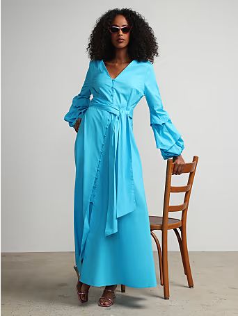 Button-Front Belted Ruffle Maxi Dress - New York & Company | New York & Company