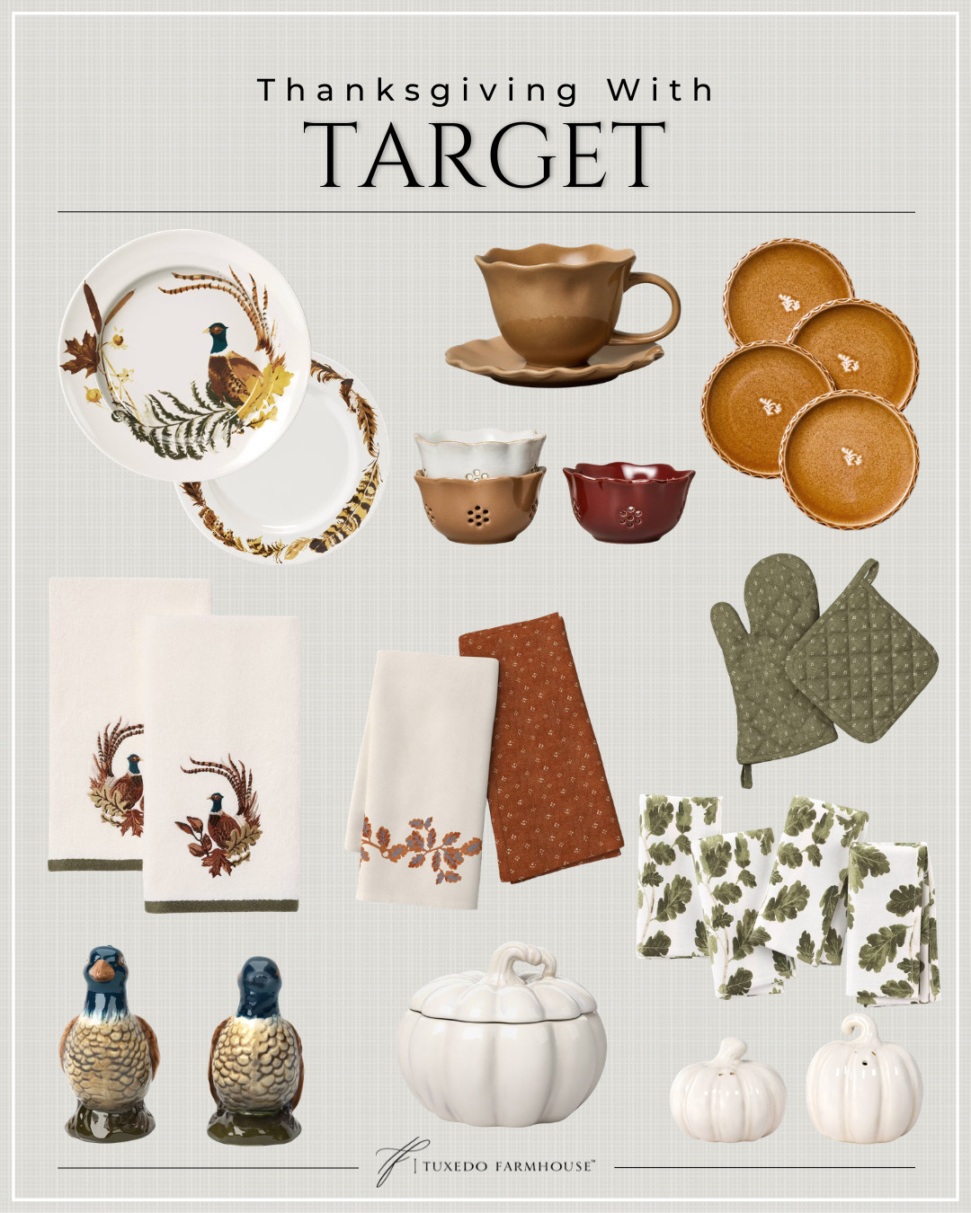 Thanksgiving at Target! 🦃🍂 These warm autumn dishes, pretty linens, pheasant details and little white pumpkins are such an easy way to make the kitchen and Thanksgiving table feel extra special. I love the mix of rich rust, golden brown and soft olive—festive for Thanksgiving without feeling overdone!

#LTKHome #LTKSeasonal #LTKStyleTip #TargetFinds #ThanksgivingDecor #ThanksgivingTable #FallDecor #FallHome 

 #LTKSeasonal #LTKHome #LTKSaleAlert