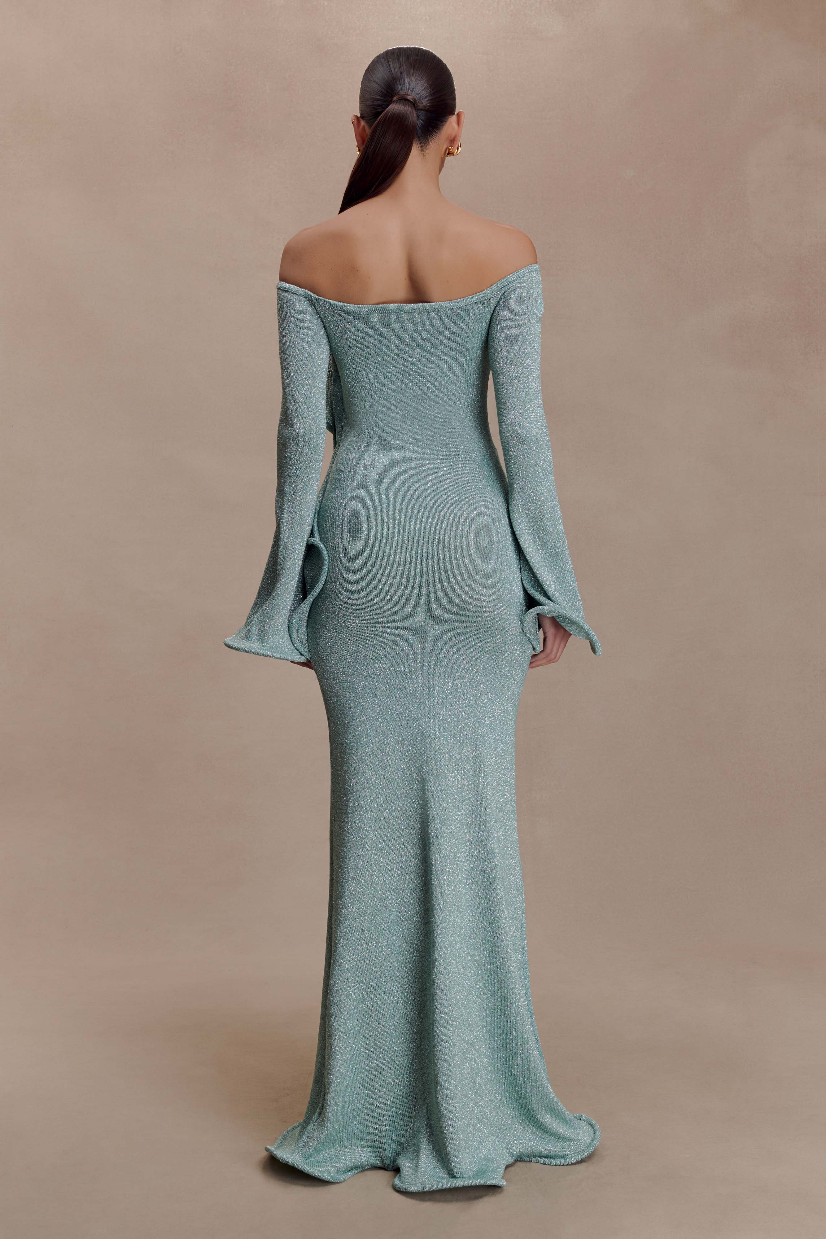 Sandrine Lurex Knit Maxi Dress - Aqua | MESHKI US