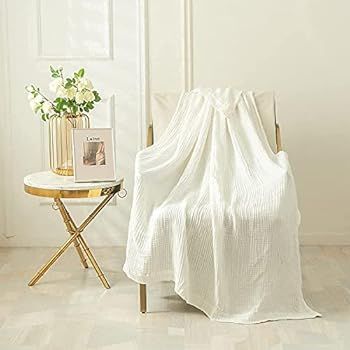 EMME Cotton Blanket Muslin White Throw Blanket for Couch 4-Layer Gauze Blanket Breathable Gauze B... | Amazon (US)