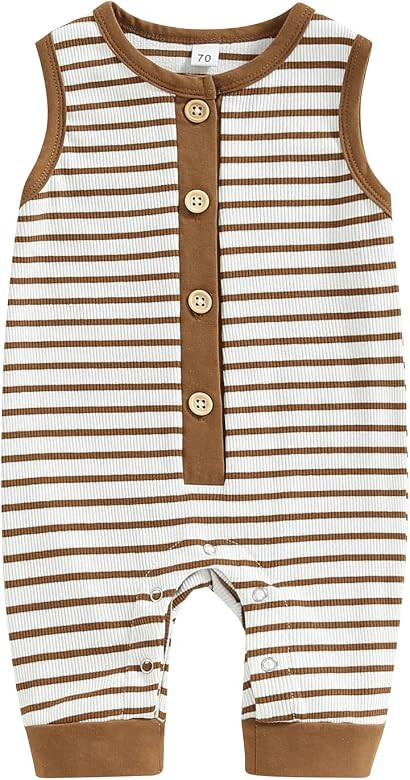 JPYYAXL Infant Baby Boys Romper Stripe Sleeveless Crew Neck Buttons Snap Closure Jumpsuits Summer... | Amazon (US)