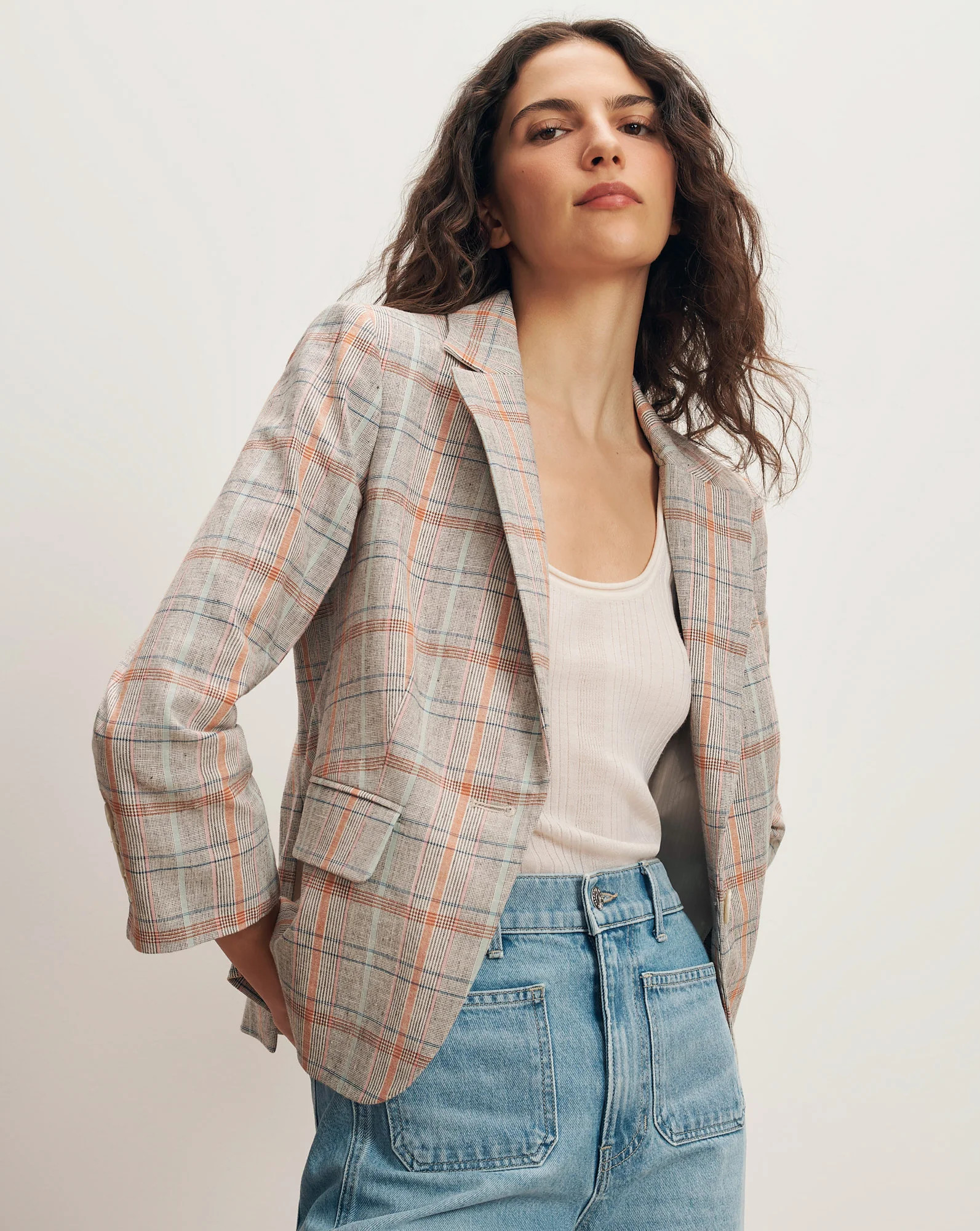 Schoolboy Plaid Dickey Jacket in Muted Coral Clay Multi | Veronica Beard | Veronica Beard