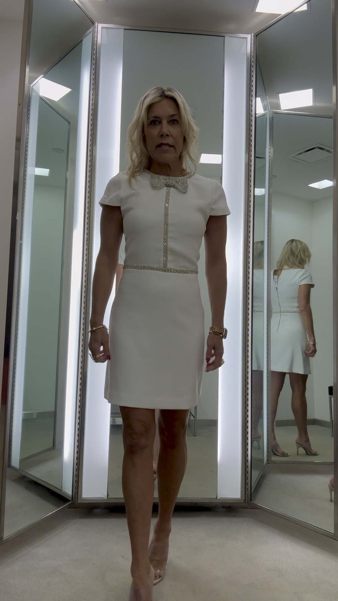 Holiday party dress~ classic with a touch of flare with the embellishment in the front. Fun way to sparkle this season. Great pair with statement crystal or diamond earrings and a neutral high heel sandal or flats.

#LTKSaleAlert #LTKOver40 #LTKHoliday