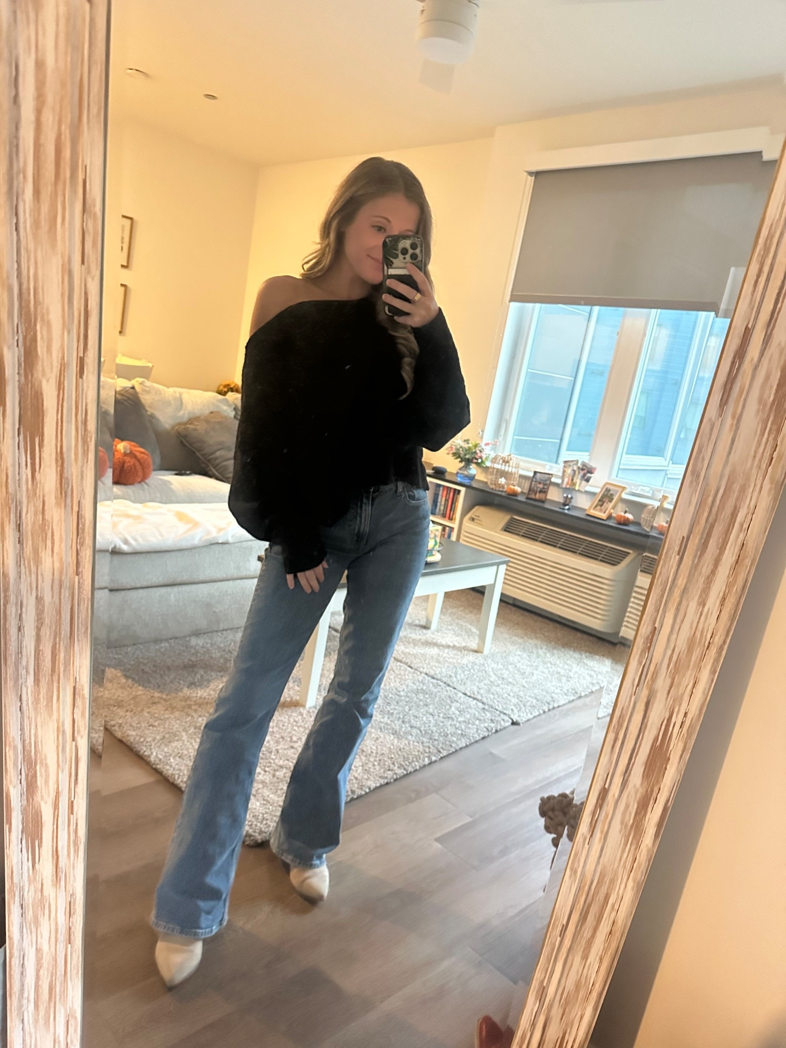 Obsessed with these jeans for fall 👢 (my sweater is from altard state)