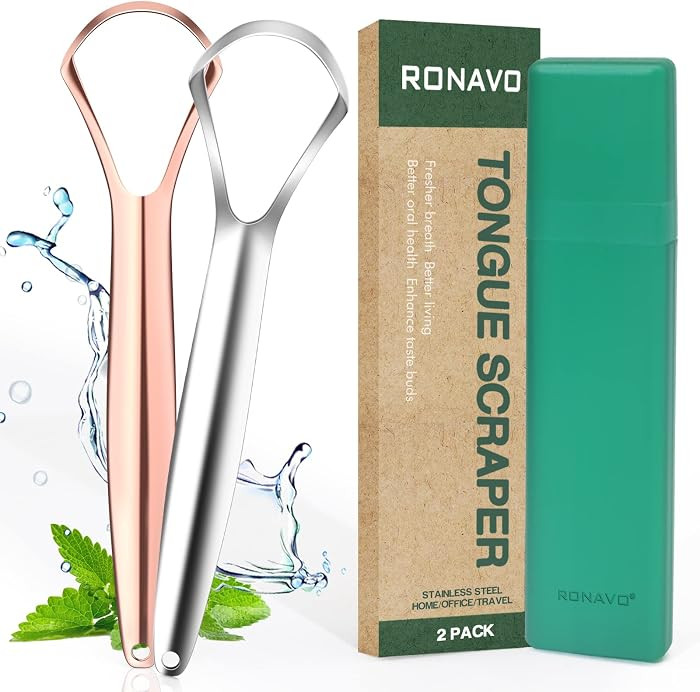 RONAVO Tongue Scraper for Adults, Two Colors Designed for Couples, Cure Bad Breath, Tongue Cleane... | Amazon (US)