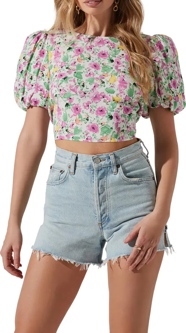 Tie Back Puff Sleeve Crop Top | Nordstrom