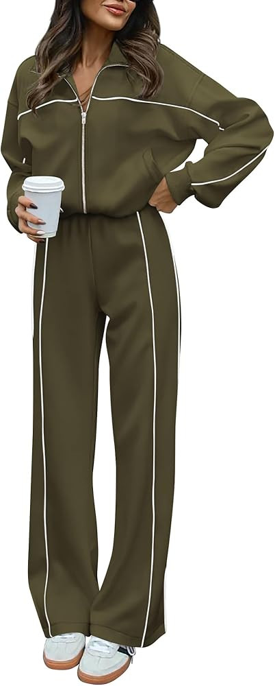 BTFBM Women's Two Piece Tracksuit Fall 2024 Long Sleeve Zip Up Sweatshirt Long Pants Outfits Jogg... | Amazon (US)
