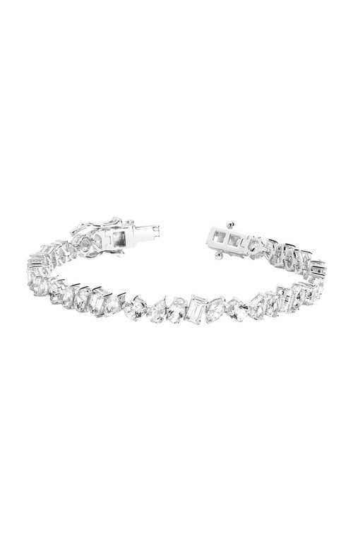 Aurate New York Lab Grown White Sapphire Mixed Shape Tennis Bracelet in Sterling Silver at Nordstrom, Size 7 | Nordstrom