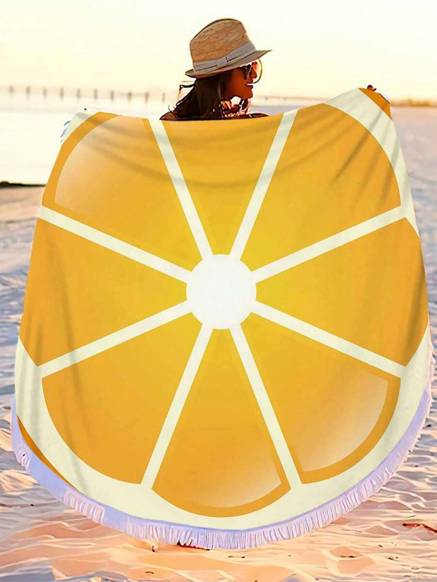 1pc Oversize Fruit Slice Design Beach Towel, Round Beach Blanket, Home Decor, Suitable For Beach,... | SHEIN