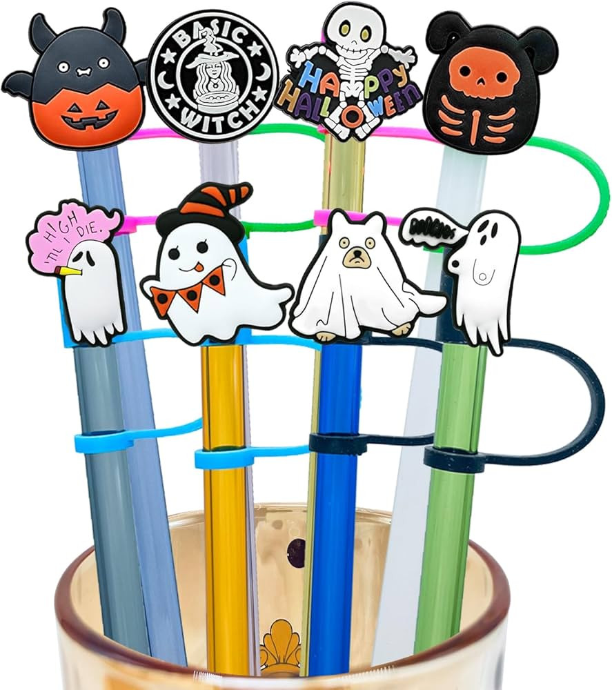 Kleeblatt Halloween Straw Covers Cap, 8pcs Cute Silicone Straws Tips Cover Reusable, Straw Topper... | Amazon (US)
