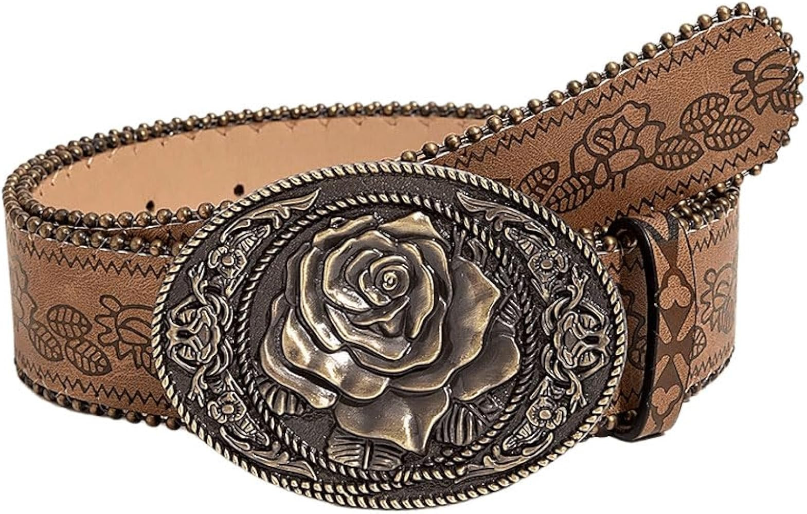 Verdusa Women's Floral Embroidery Square Buckle Leather Belts Vintage Belt | Amazon (US)