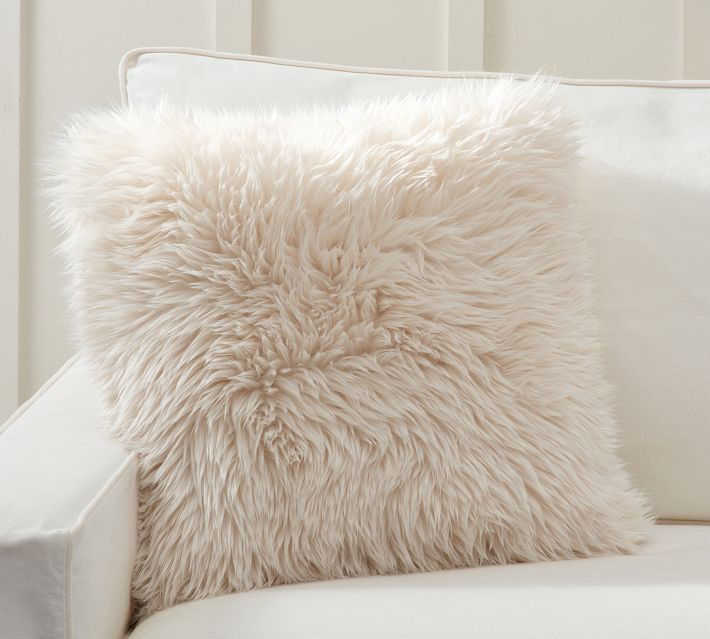 Luxe Faux Fur Pillow Cover, 20"", Ivory | Pottery Barn (US)