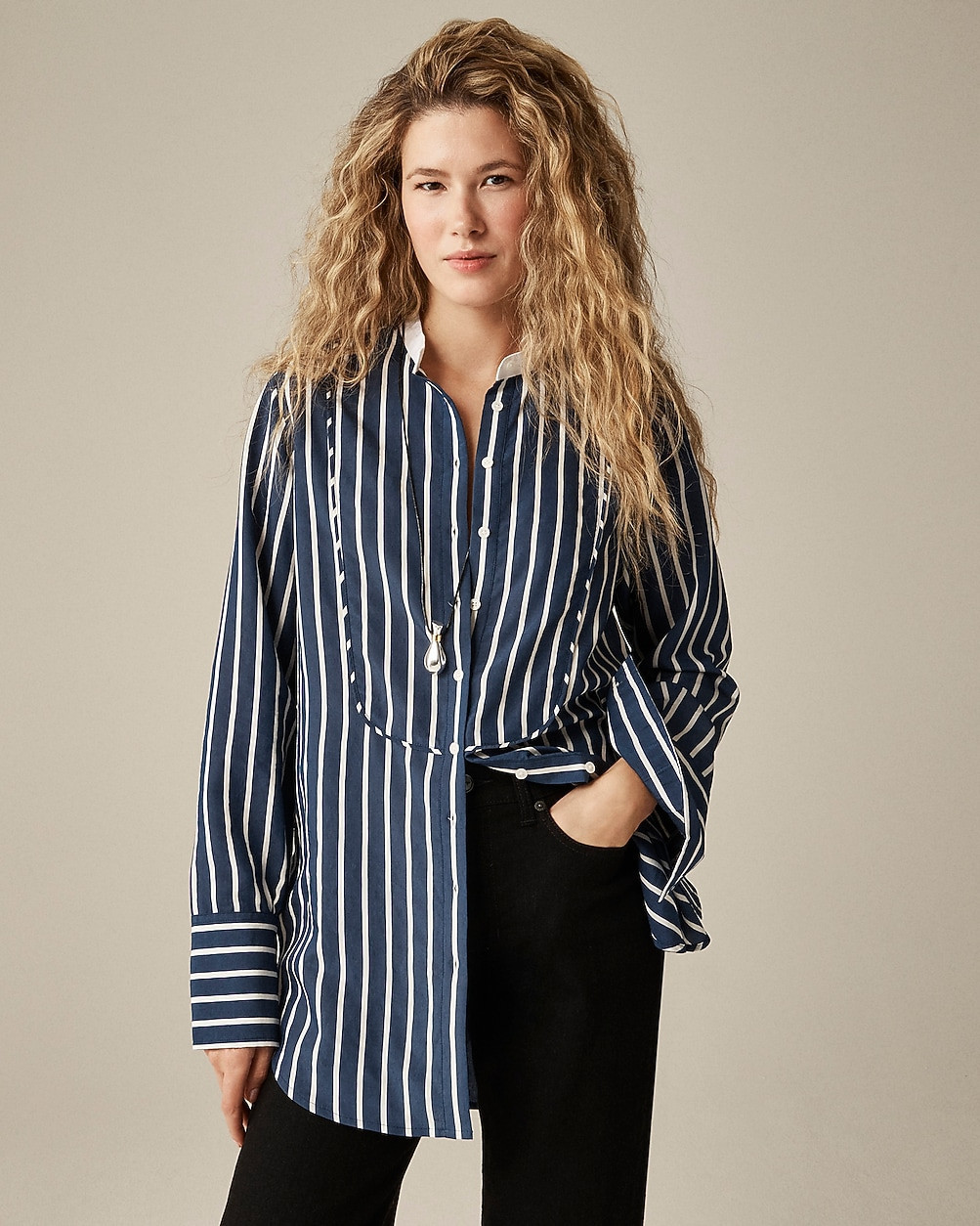 Tuxedo-bib button-up shirt in stripe | J. Crew US