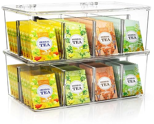 Utopia Home Tea Bag Organizer with Lids, Stackable Tea Box, 2 Pack, Clear | Amazon (US)