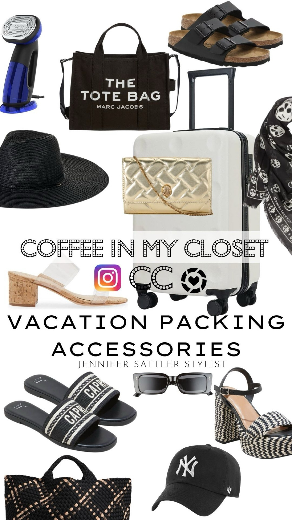 If you want to make a black and white capsule wardrobe work make sure you have the right shoes and accessories. I always opt for playful black and white prints and pieces that do double duty. A large scarf that works as a sarong. A wallet on a chain that can be carried as a clutch….Here is my personal high-low mix I shared during Coffee In My Closet Live on Instagram.

Shop the entire vacation capsule on closetchoreography.com

#LTKtravel