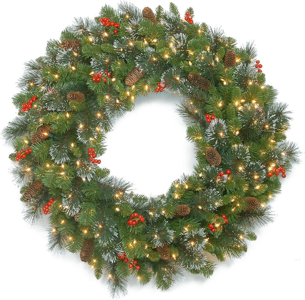 Amazon.com: National Tree Company Pre-Lit Artificial Christmas Wreath, Green, Crestwood Spruce, W... | Amazon (US)