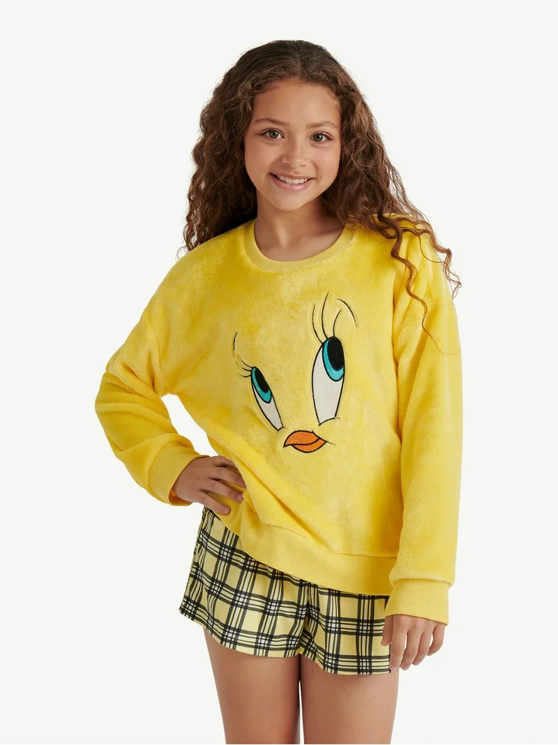 Looney Tunes X Justice Girls Long Sleeve Sleep Top and Shorts, 2-Piece, Sizes 5-18 - Walmart.com | Walmart (US)