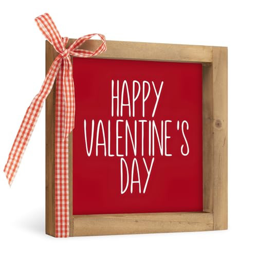 flangairy Happy Valentine's Day Sign, 6" Red Wooden Valentines Day Decor Love Plaque, Holiday Decorative Signage Indoor Table Top Wall Shelf Desk Tiered Tray Rustic Farmhouse Decorations for Home Gift | Amazon (US)