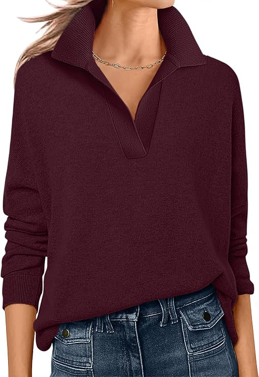 ANRABESS Women Polo V Neck Lightweight Fall Sweaters | Amazon (US)
