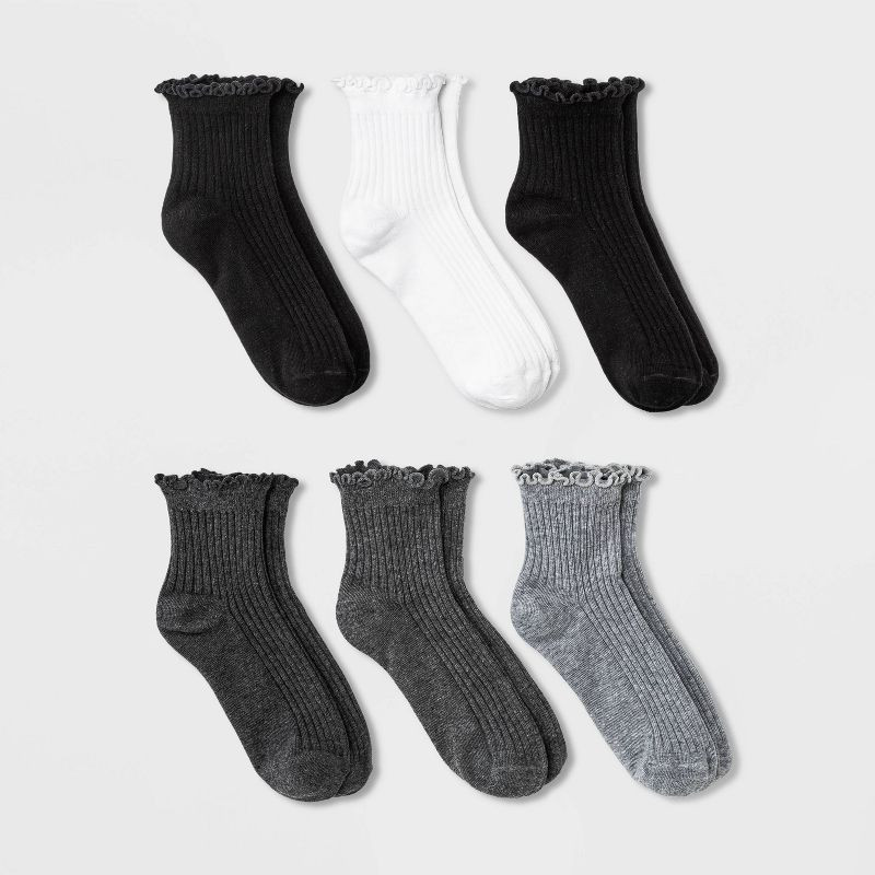 Women's 6pk Lettuce Edge Ankle Socks - A New Day™ 4-10 | Target