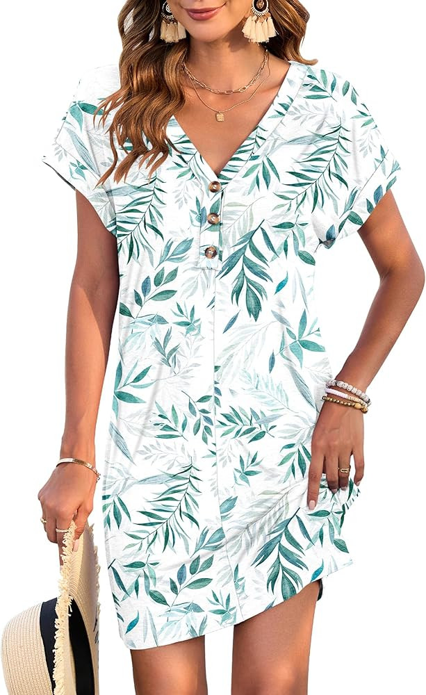 MOLERANI Women's Casual T Shirt V Neck Dress Summer Button Short Sleeve Dresses 2025 Mini Sundres... | Amazon (US)