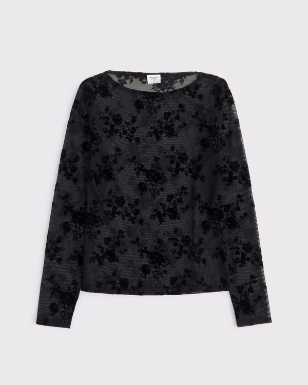 Long-Sleeve Slash Mesh Top | Abercrombie & Fitch (US)