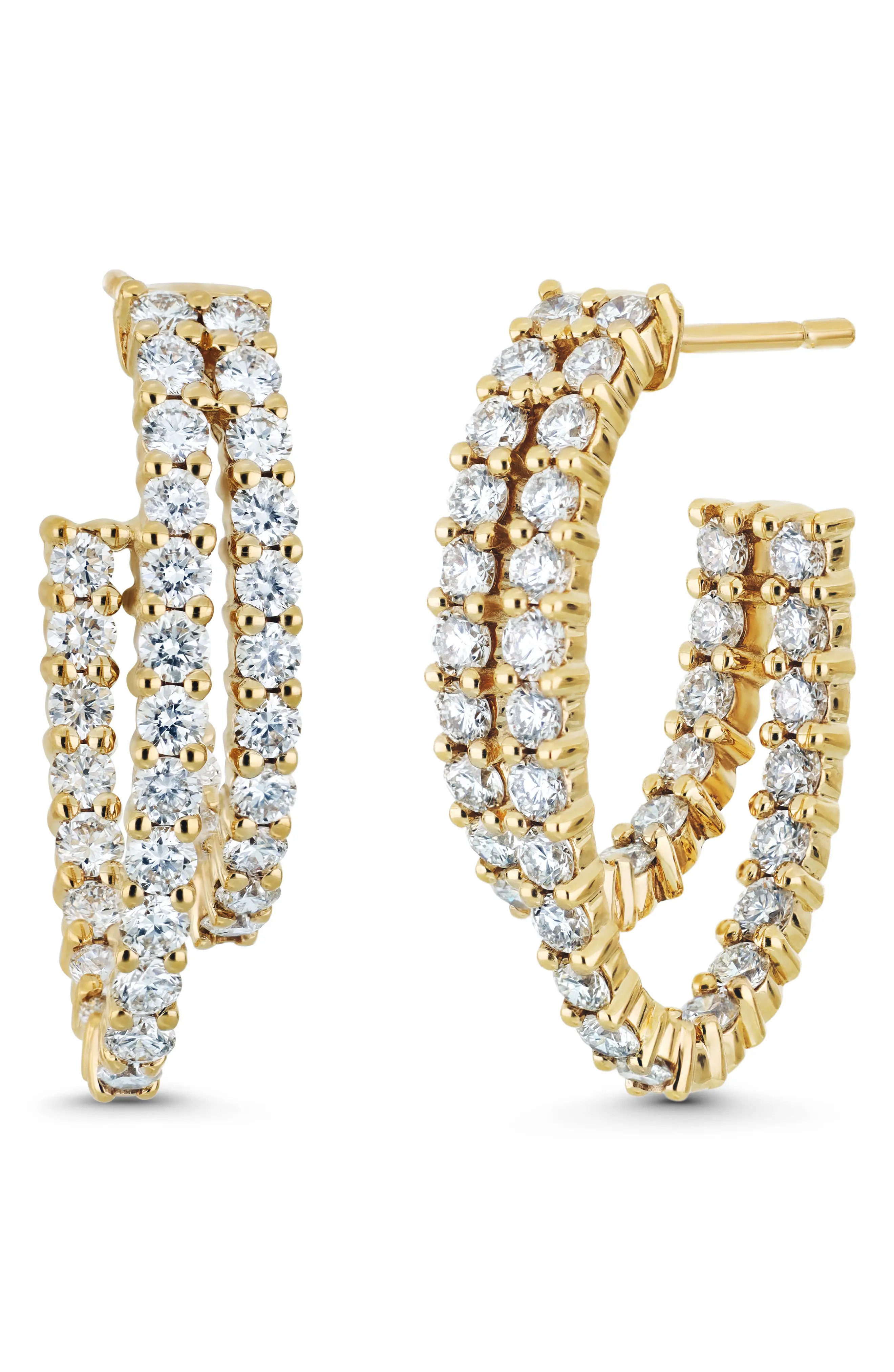 Bony Levy 18K Gold Audrey Diamond Double Hoop Earrings in 18K White Gold at Nordstrom | Nordstrom